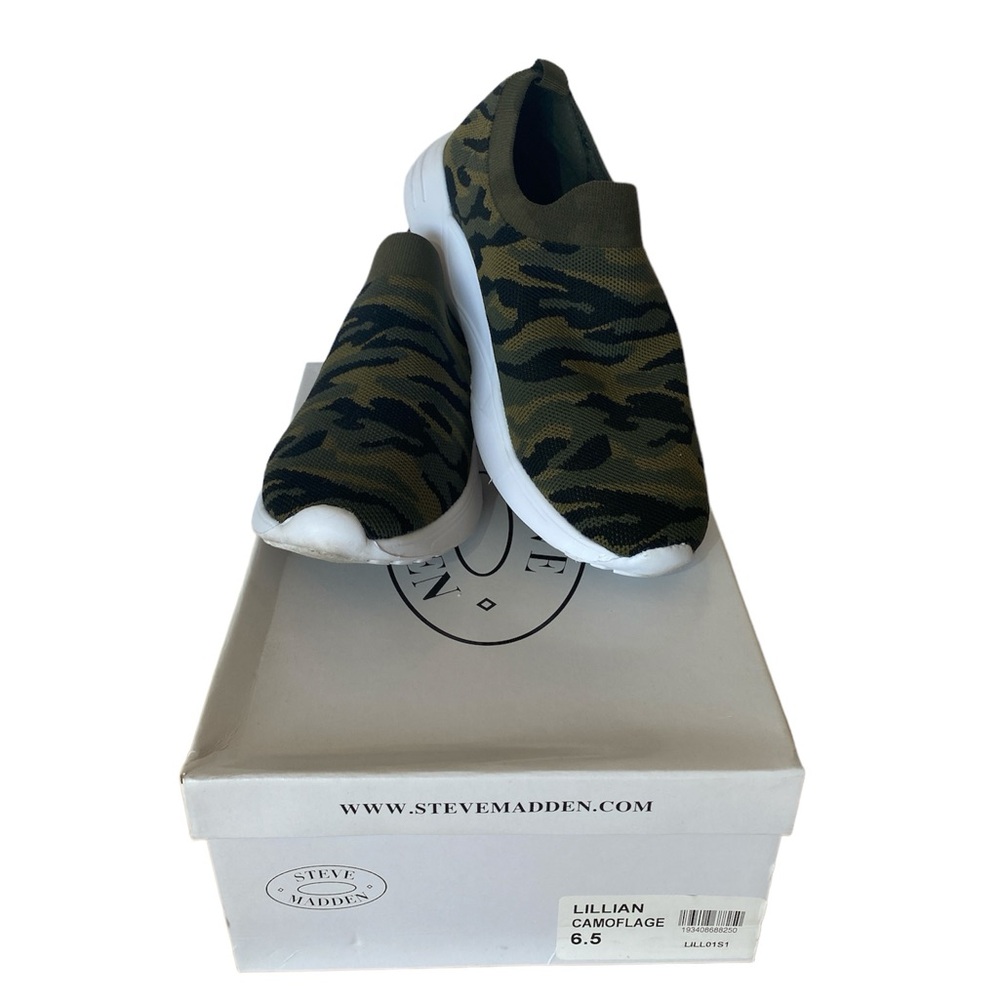 Steve Madden Womens Lillilan Green Camoflage Slip On Fashion Sneakers Sz 6.5